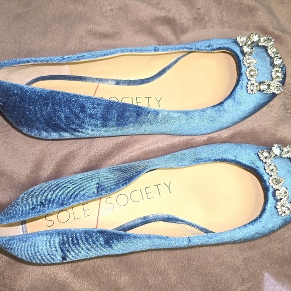 Sole Society Pamella Blue Velvet Flats Loafers  Size 6.5M - Picture 6 of 8